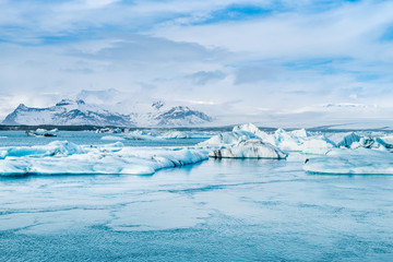 Jokulsarlon lagoon, Iceland. Beautiful cold winter landscape of Jokulsarlon glacier lagoon, Iceland in the winter.