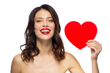Wall Mural - beautiful woman with red lipstick and heart shape