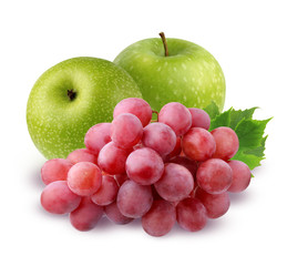 Green Apple and grapes  isolated on white background