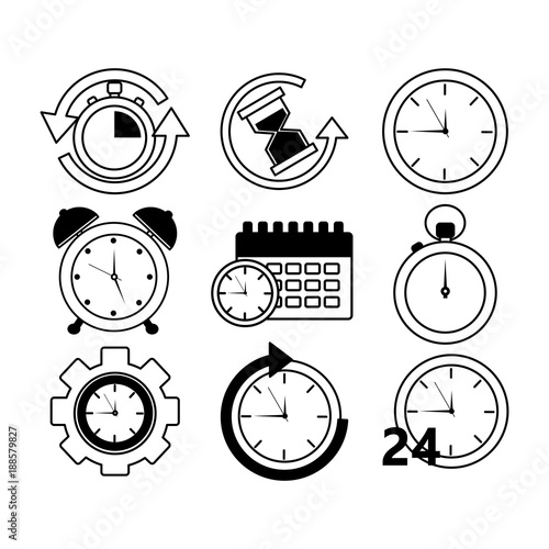collection time clock hour plan service work vector illustration