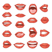 Lip Kiss Vector Cartoon Smile And Beautiful Red Lips Or Fashion Lipstick And Sexy Mouth Kissing Lovely On Valentines Day Set Illustration Isolated On White Background