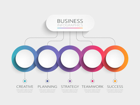 modern 3d infographic template with 5 steps. business circle template with options for brochure, dia