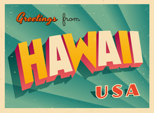 Vintage Touristic Greetings From Hawaii, USA Postcard - Vector EPS10. Grunge Effects Can Be Easily Removed For A Brand New, Clean Sign.