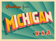 Vintage Touristic Greetings from Michigan, USA Postcard - Vector EPS10. Grunge effects can be easily removed for a brand new, clean sign.