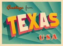 Vintage Touristic Greetings From Texas, USA Postcard - Vector EPS10. Grunge Effects Can Be Easily Removed For A Brand New, Clean Sign.