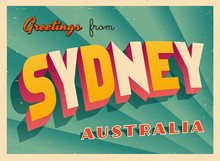 Vintage Touristic Greeting Card - Sydney, Australia - Vector EPS10. Grunge Effects Can Be Easily Removed For A Brand New, Clean Sign.