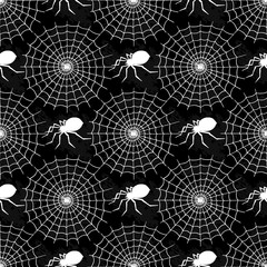 Wall Mural - Vector spider web silhouette spooky spiders seamless pattern background halloween cobweb decoration fear spooky net.