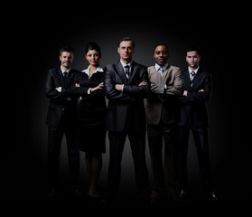 Sticker - Portrait of five businesspeople standing.