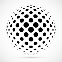 Wall Mural - White 3D vector halftone sphere.Dotted spherical background.Logo template with shadow.Circle dots isolated on the white background.