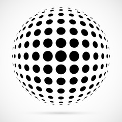 Wall Mural - white 3d vector halftone sphere.dotted spherical background.logo template with shadow.circle dots is