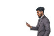 © pumpkinjoker - Smart business man carry mobile phone on white background