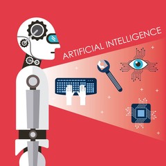 Sticker - artificial intelligence technology process success futurist vector illustration