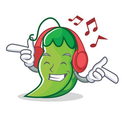 Poster - Listening music peas mascot cartoon style