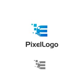 Poster - letter E pixel logo icon element