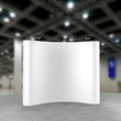 Exhibition Tension Fabric Display Banner Stand Backdrop for trade show advertising stand with LED OR Halogen Light. 3d render illustration.