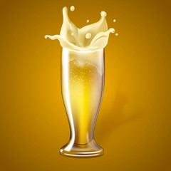 Wall Mural - Vector realistic 3d beer glass splashing foam