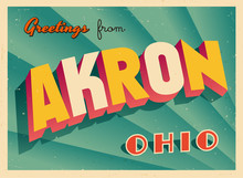 Vintage Touristic Greeting Card From Akron, Ohio - Vector EPS10. Grunge Effects Can Be Easily Removed For A Brand New, Clean Sign.
