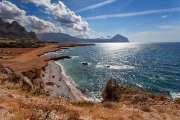 Wall Mural - Trapani province, Sicily, Italy - Sea bay and beach view from coastline between San Vito lo Capo and Scopello