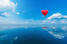 Red Hot Air Balloon In The Shape Of A Heart.