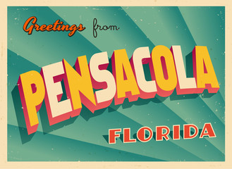 Vintage Touristic Greeting Card From Pensacola, Florida - Vector EPS10. Grunge effects can be easily removed for a brand new, clean sign.