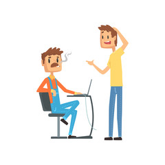 Sticker - Computer technician helping office worker, engineer system IT administrator at work cartoon vector illustration