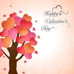 Sticker - Love tree with glossy hearts, Happy Valentines Day concept.