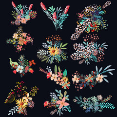 Fototapete - Set of vector decorative flowers