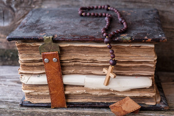 Old Bible on wooden table