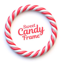 Candy Cane Circle Frame On White Background