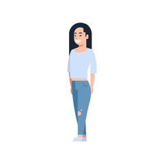 Wall Mural - Young Asian Woman Chinese Or Japanese Female Wearing Modern Casual Clothes Full Length Isolated Vector Illustration