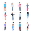 © mast3r - Young Asian Men And Women Icons Set Chinese Or Japanese Male And Female People Wearing Casual Clothes Full Length Isolated Vector Illustration