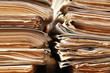 Stack of old documents in archive, closeup