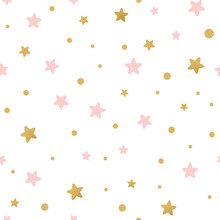 Vector Seamless Pattern Decoreted Gold Pink Stars For Christmas Backgound Or Baby Shower Textile