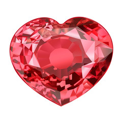 Wall Mural - insulated red gem stone in shape of heart on white background