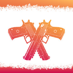 Wall Mural - crossed powerful pistols, big handguns over white, vector illustration