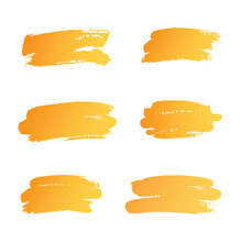 Vector Brushes. Set Of Orange Brush Strokes On White Background. Elements For Design. Hand Drawn Stroke, Isolated
