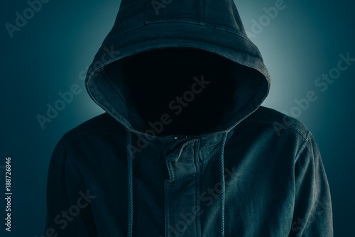 Fotografering Mysterious suspicious faceless man with hoodie