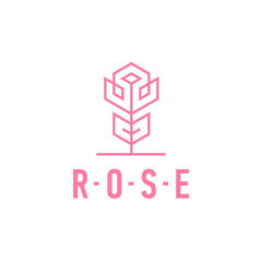 Wall Mural - Rose Linear Logo Pink Flower Icon Template Vector Illustration