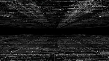 PNG Alpha.Camera moves through digital computer cyberspace.Programming data code text and futuristic HUD elements.Good for tech titles and background, news headline business intro screensaver.Type 2