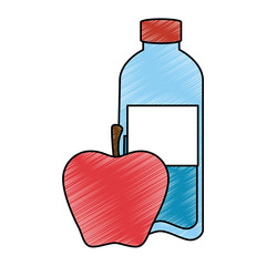 Poster - bottle water plastic with apple vector illustration design