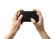 © Africa Studio - Man holding video game controller on white background