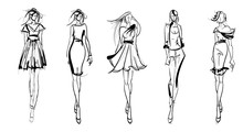 Stylish Fashion Models. Pretty Young Girls. Fashion Girls Sketch