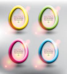 Wall Mural - Abstract vector banner set of 4. Round banners in form of an egg. Frames with shiny lights. Isolated on the light background. Each item contains space for own text. Vector illustration. Eps 10.