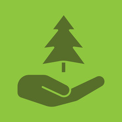 Poster - Open hand with fir tree glyph color icon