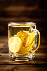 Sticker - hot sweet ginger tea with lemon in glass mug