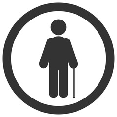 Poster - Silhouette of AGED MAN with walking stick in circle. Vector icon.