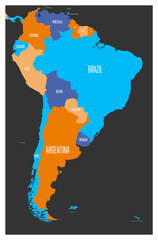 Canvas Print - Political map of South America. Vector illustration.