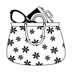 Canvas Print - handbag female with camera and sunglasses vector illustration design