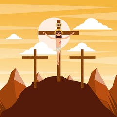 crucifixion of jesus christ three crosses at sunset vector illustration