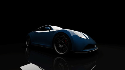 blue sports car on black background